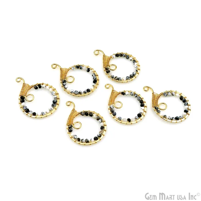 GemMartUSA Earrings Round Hoop Beaded 46x32mm Gold Wire Wrapped Hoop Connector GemMartUSA Earrings Round Hoop Beaded 46x32mm Gold Wire Wrapped Hoop Connector