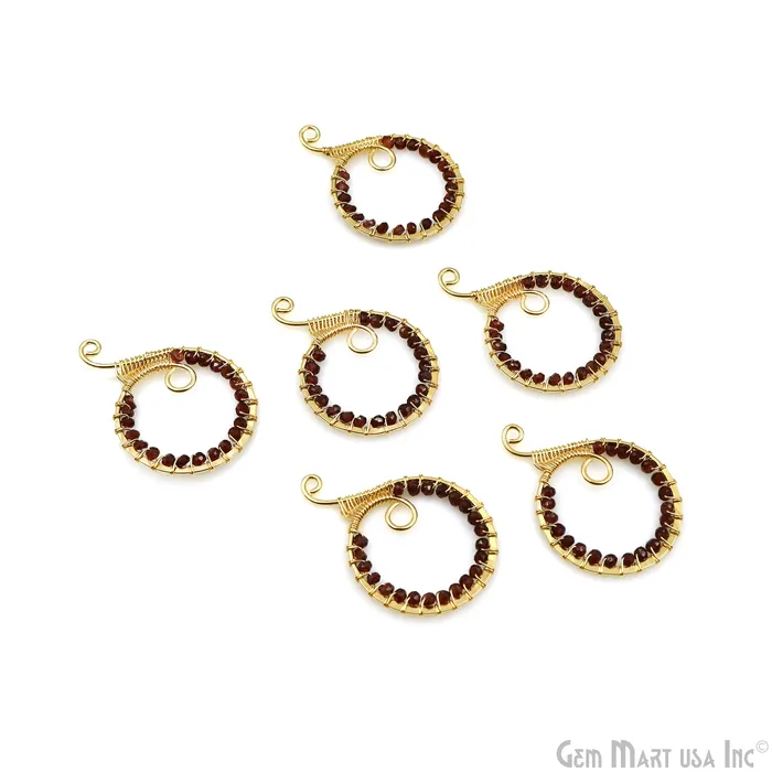 GemMartUSA Earrings Round Hoop Beaded 46x32mm Gold Wire Wrapped Hoop Connector GemMartUSA Earrings Round Hoop Beaded 46x32mm Gold Wire Wrapped Hoop Connector