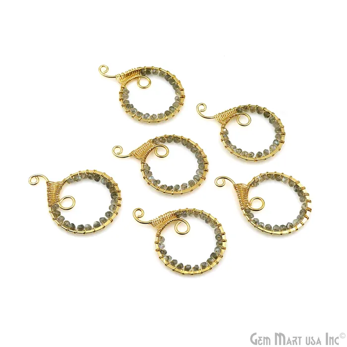 GemMartUSA Earrings Round Hoop Beaded 46x32mm Gold Wire Wrapped Hoop Connector GemMartUSA Earrings Round Hoop Beaded 46x32mm Gold Wire Wrapped Hoop Connector