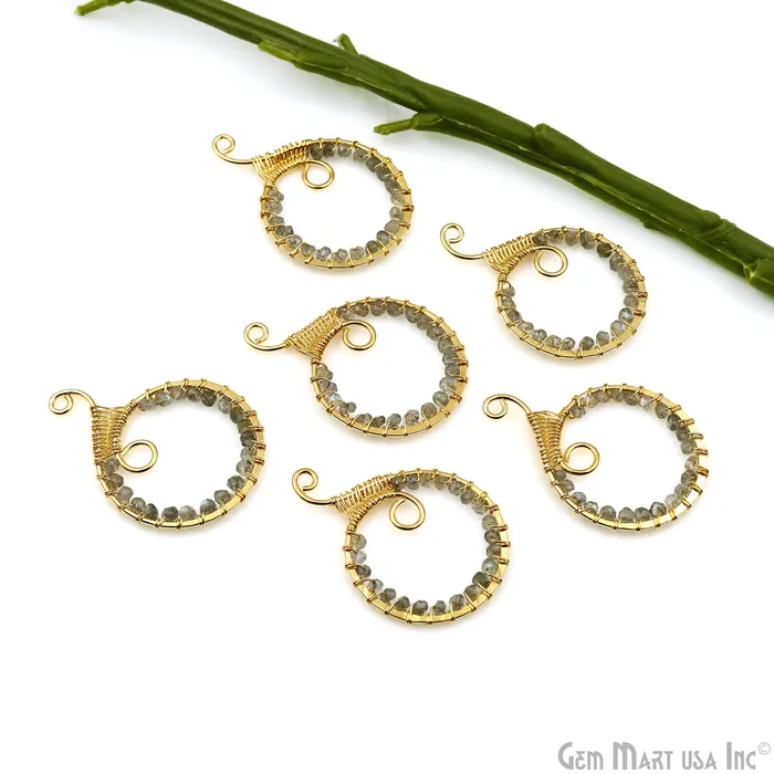 GemMartUSA Earrings Round Hoop Beaded 46x32mm Gold Wire Wrapped Hoop Connector GemMartUSA Earrings Round Hoop Beaded 46x32mm Gold Wire Wrapped Hoop Connector
