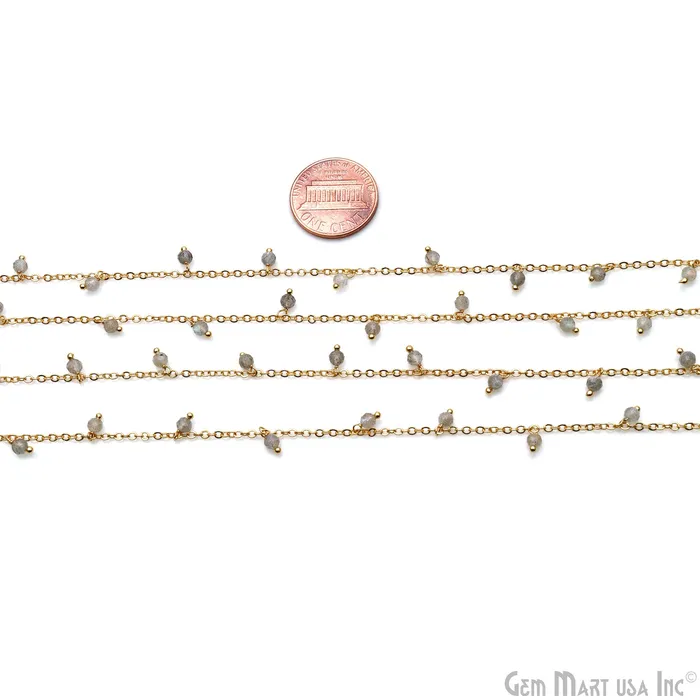 GemMartUSA Labradorite Faceted Beads Gold Wire Wrapped Cluster Dangle Rosary Chain Charm Necklaces