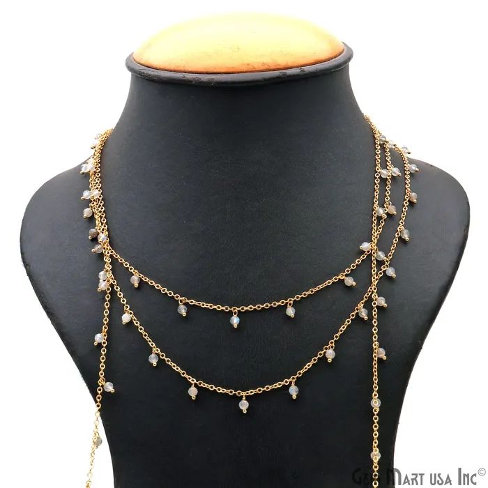 GemMartUSA Labradorite Faceted Beads Gold Wire Wrapped Cluster Dangle Rosary Chain Charm Necklaces