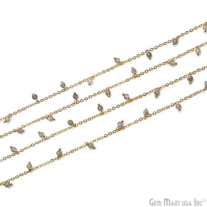 GemMartUSA Labradorite Faceted Beads Gold Wire Wrapped Cluster Dangle Rosary Chain Charm Necklaces