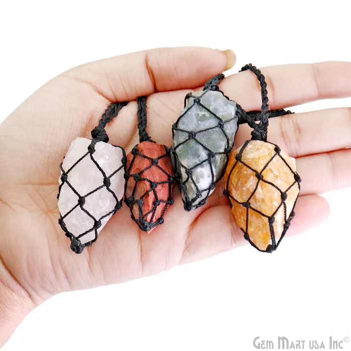 GemMartUSA Macrame Cage Cord Crystal Holder Necklace Stone Holder Macrame Pendant 48x25mm Necklaces GemMartUSA Macrame Cage Cord Crystal Holder Necklace Stone Holder Macrame Pendant 48x25mm Necklaces