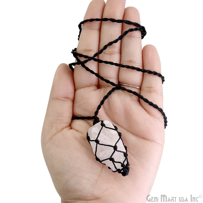 GemMartUSA Macrame Cage Cord Crystal Holder Necklace Stone Holder Macrame Pendant 48x25mm Necklaces