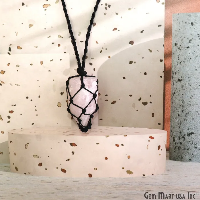 GemMartUSA Macrame Cage Cord Crystal Holder Necklace Stone Holder Macrame Pendant 48x25mm Necklaces