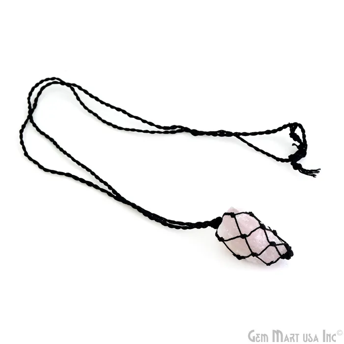 GemMartUSA Macrame Cage Cord Crystal Holder Necklace Stone Holder Macrame Pendant 48x25mm Necklaces