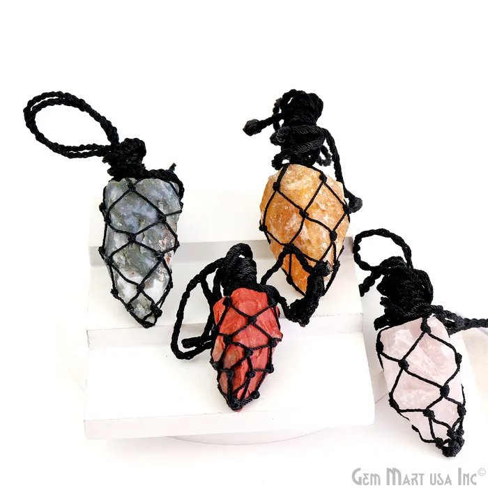 GemMartUSA Macrame Cage Cord Crystal Holder Necklace Stone Holder Macrame Pendant 48x25mm Necklaces