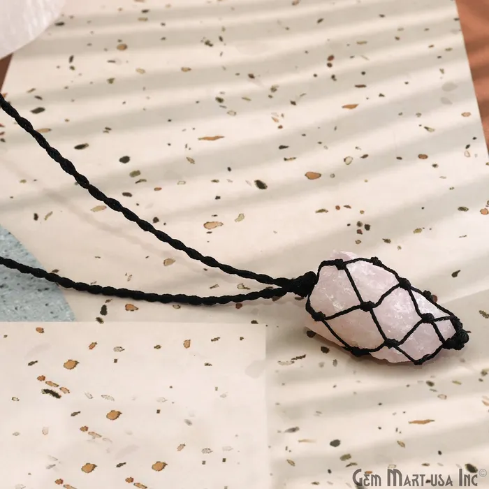 GemMartUSA Macrame Cage Cord Crystal Holder Necklace Stone Holder Macrame Pendant 48x25mm Necklaces