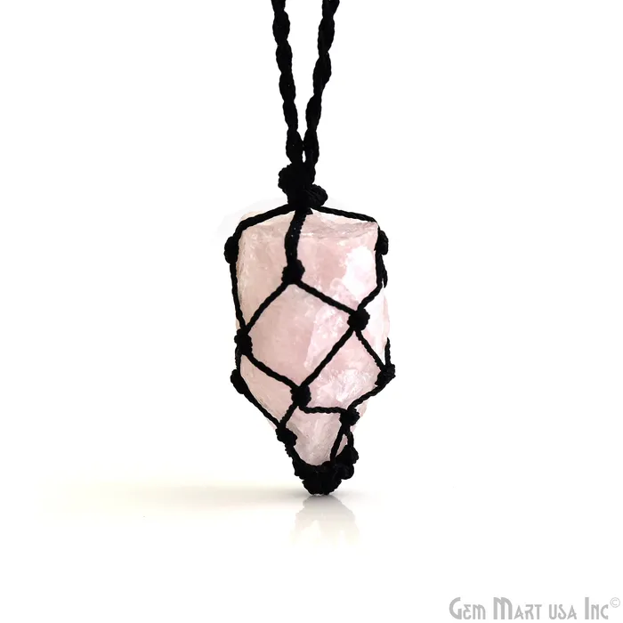 GemMartUSA Macrame Cage Cord Crystal Holder Necklace Stone Holder Macrame Pendant 48x25mm Necklaces
