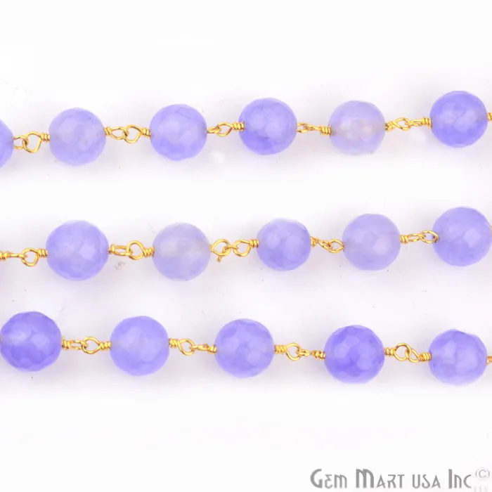 GemmartUSA Necklaces Light Lavender Jade 8mm Beads Gold Plated Wire Wrapped Rosary Chain GemmartUSA Necklaces Light Lavender Jade 8mm Beads Gold Plated Wire Wrapped Rosary Chain