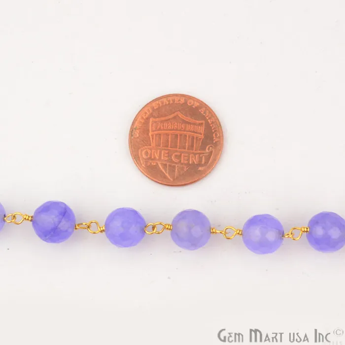GemmartUSA Necklaces Light Lavender Jade 8mm Beads Gold Plated Wire Wrapped Rosary Chain GemmartUSA Necklaces Light Lavender Jade 8mm Beads Gold Plated Wire Wrapped Rosary Chain