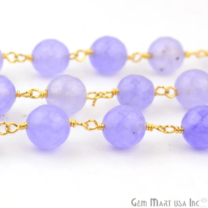 GemmartUSA Necklaces Light Lavender Jade 8mm Beads Gold Plated Wire Wrapped Rosary Chain GemmartUSA Necklaces Light Lavender Jade 8mm Beads Gold Plated Wire Wrapped Rosary Chain