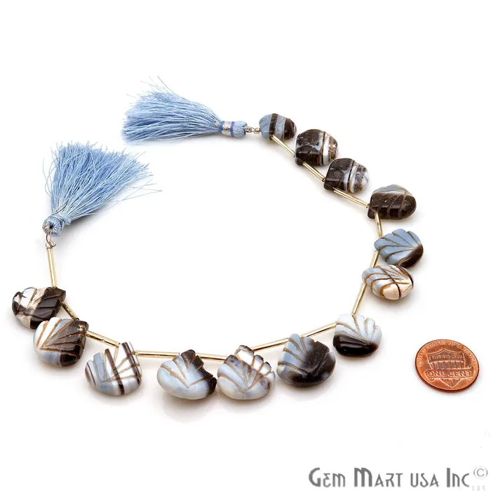 GemMartUSA Necklaces Opal Heart Beads 8 Inch Gemstone Strands Drilled Strung Briolette Beads Heart Shape 17mm