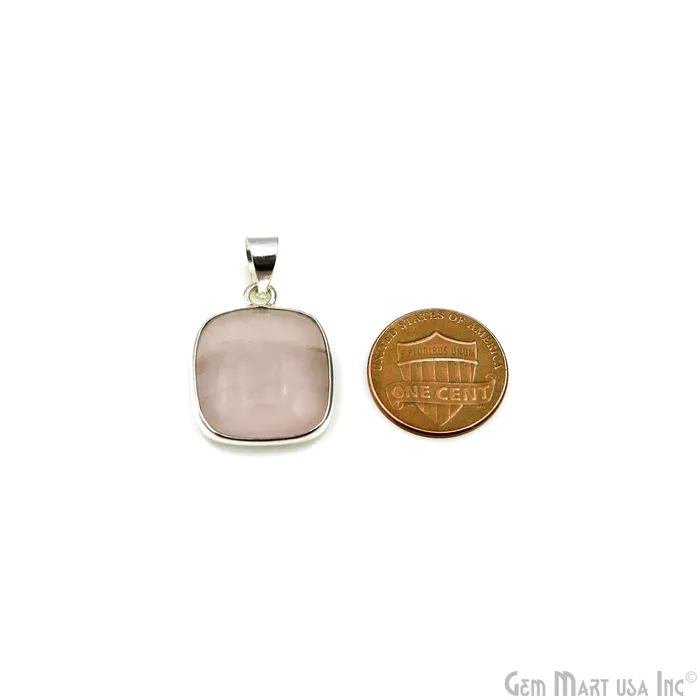 GemMartUSA Necklaces Rose Quartz Gemstone Rectangle 25x19mm Sterling Silver Necklace Pendant 1PC