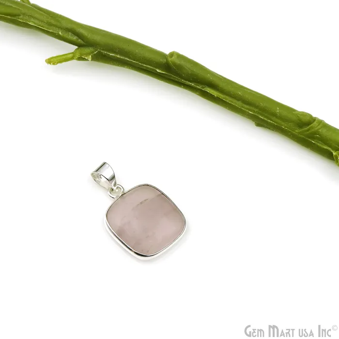 GemMartUSA Necklaces Rose Quartz Gemstone Rectangle 25x19mm Sterling Silver Necklace Pendant 1PC