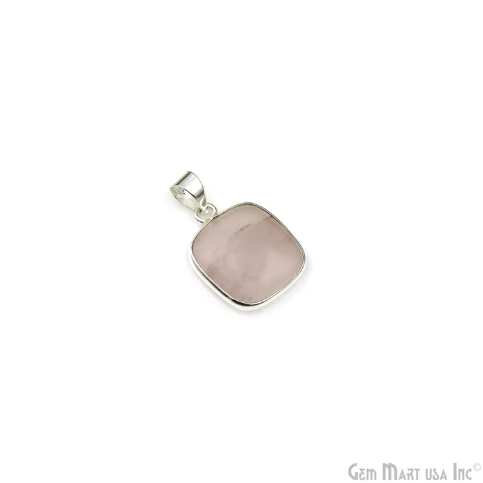 GemMartUSA Necklaces Rose Quartz Gemstone Rectangle 25x19mm Sterling Silver Necklace Pendant 1PC