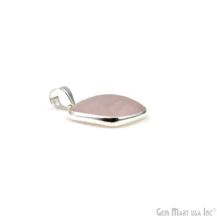 GemMartUSA Necklaces Rose Quartz Gemstone Rectangle 25x19mm Sterling Silver Necklace Pendant 1PC