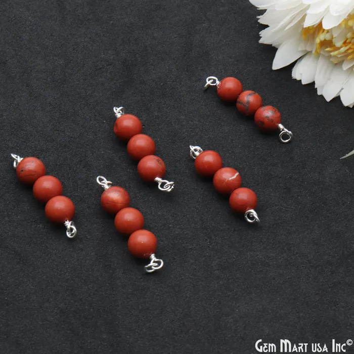 GemMartUSA Necklaces Round Gemstone Three Beads Silver Wire Wrapped Bar Pendant Connector GemMartUSA Necklaces Round Gemstone Three Beads Silver Wire Wrapped Bar Pendant Connector