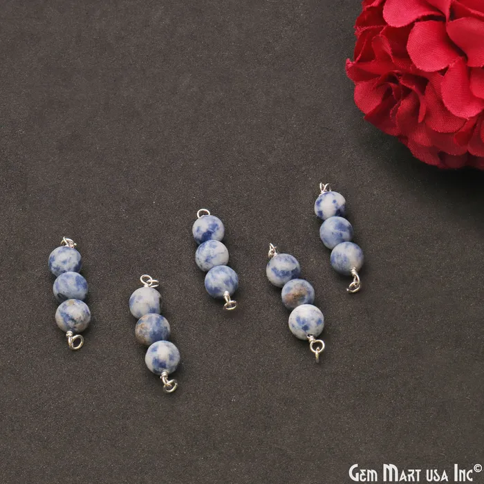 GemMartUSA Necklaces Round Gemstone Three Beads Silver Wire Wrapped Bar Pendant Connector GemMartUSA Necklaces Round Gemstone Three Beads Silver Wire Wrapped Bar Pendant Connector