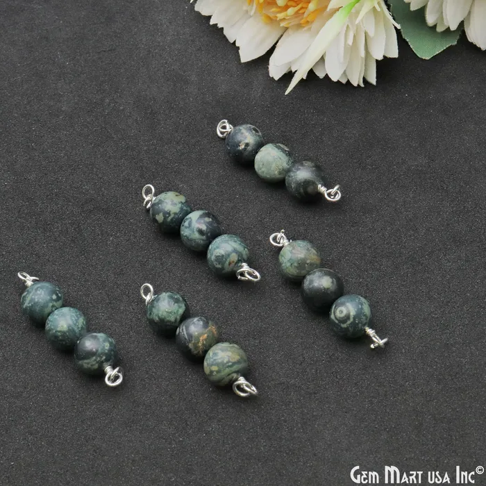 GemMartUSA Necklaces Round Gemstone Three Beads Silver Wire Wrapped Bar Pendant Connector GemMartUSA Necklaces Round Gemstone Three Beads Silver Wire Wrapped Bar Pendant Connector
