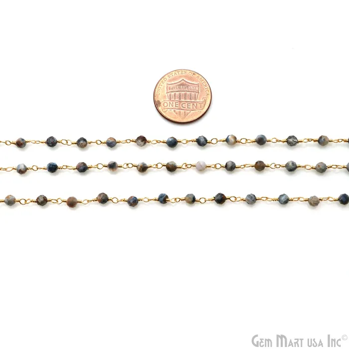 GemMartUSA Pietersite 335mm Gold Plated Beaded Wire Wrapped Rosary Chain PreStyled Sets
