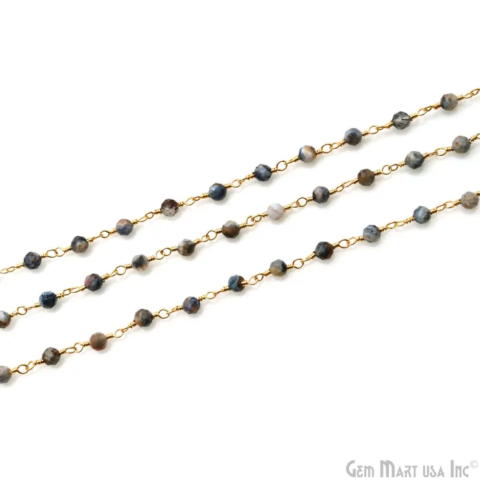 GemMartUSA Pietersite 335mm Gold Plated Beaded Wire Wrapped Rosary Chain PreStyled Sets
