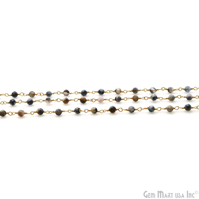 GemMartUSA Pietersite 335mm Gold Plated Beaded Wire Wrapped Rosary Chain PreStyled Sets
