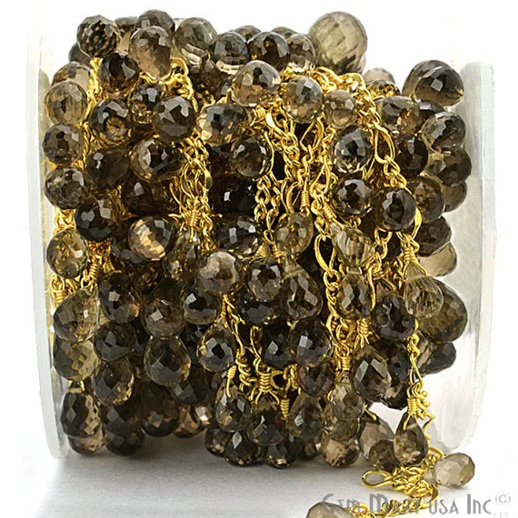 GemmartUSA PreStyled Sets Smoky Topaz Faceted Beads Gold Plated Wire Wrapped Dangle Rosary Chain GemmartUSA PreStyled Sets Smoky Topaz Faceted Beads Gold Plated Wire Wrapped Dangle Rosary Chain
