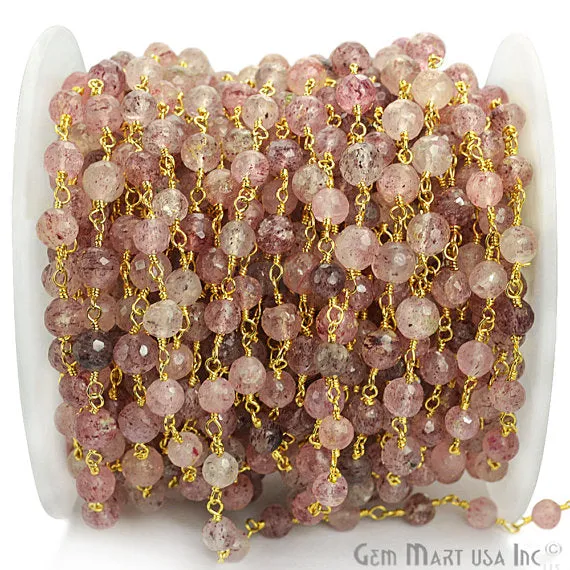 GemmartUSA PreStyled Sets Strawberry Quartz Gold Plated Wire Wrapped Beads Rosary Chain GemmartUSA PreStyled Sets Strawberry Quartz Gold Plated Wire Wrapped Beads Rosary Chain