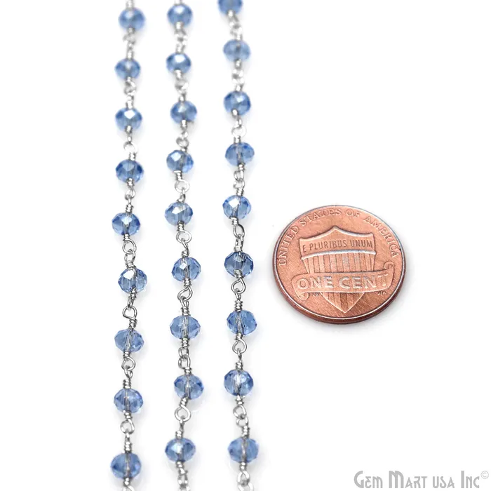 GemMartUSA Rings Blue Zircon 4mm Faceted Beads Silver Wire Wrapped Rosary GemMartUSA Rings Blue Zircon 4mm Faceted Beads Silver Wire Wrapped Rosary