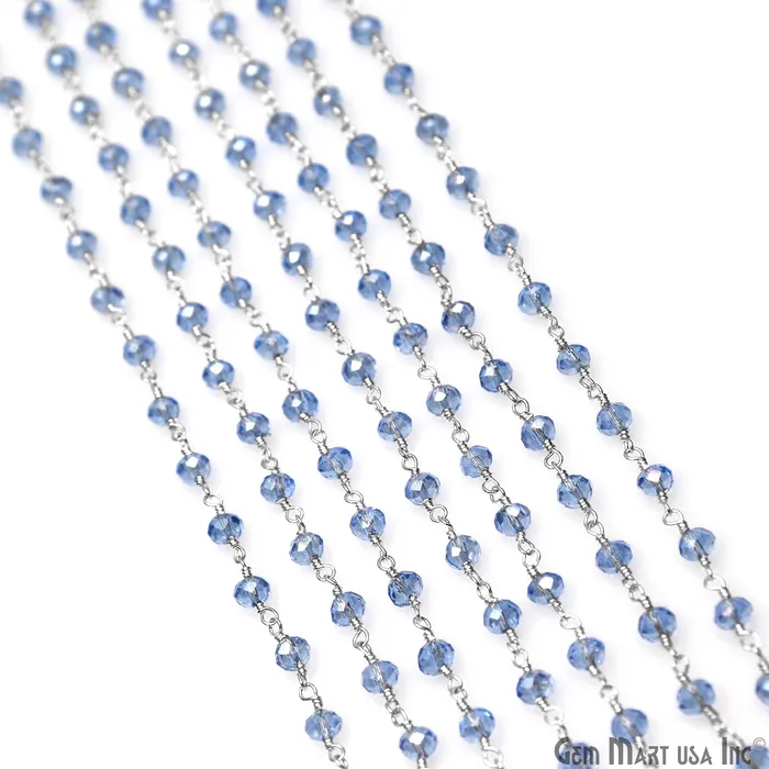 GemMartUSA Rings Blue Zircon 4mm Faceted Beads Silver Wire Wrapped Rosary GemMartUSA Rings Blue Zircon 4mm Faceted Beads Silver Wire Wrapped Rosary