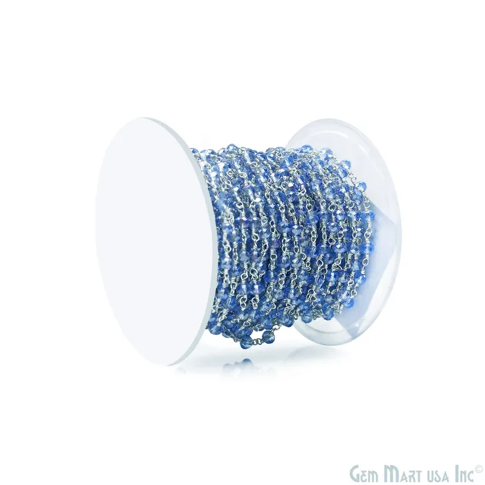 GemMartUSA Rings Blue Zircon 4mm Faceted Beads Silver Wire Wrapped Rosary GemMartUSA Rings Blue Zircon 4mm Faceted Beads Silver Wire Wrapped Rosary