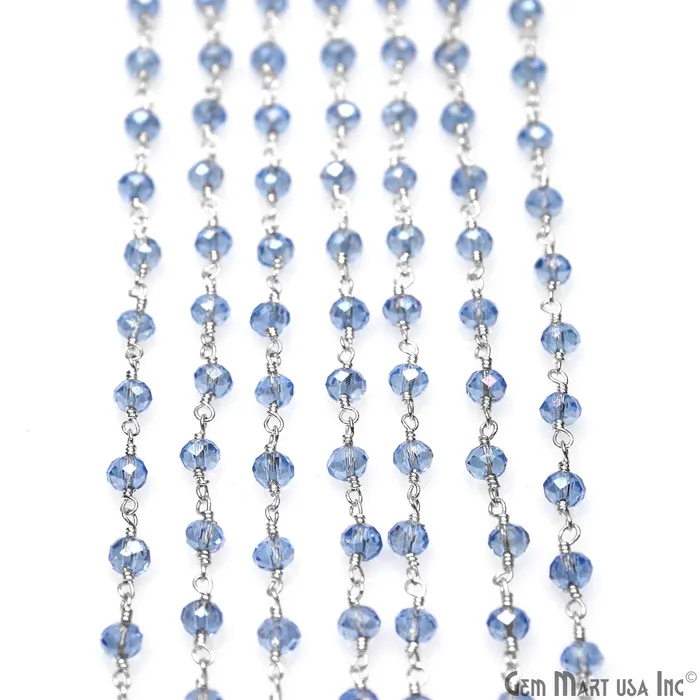 GemMartUSA Rings Blue Zircon 4mm Faceted Beads Silver Wire Wrapped Rosary GemMartUSA Rings Blue Zircon 4mm Faceted Beads Silver Wire Wrapped Rosary