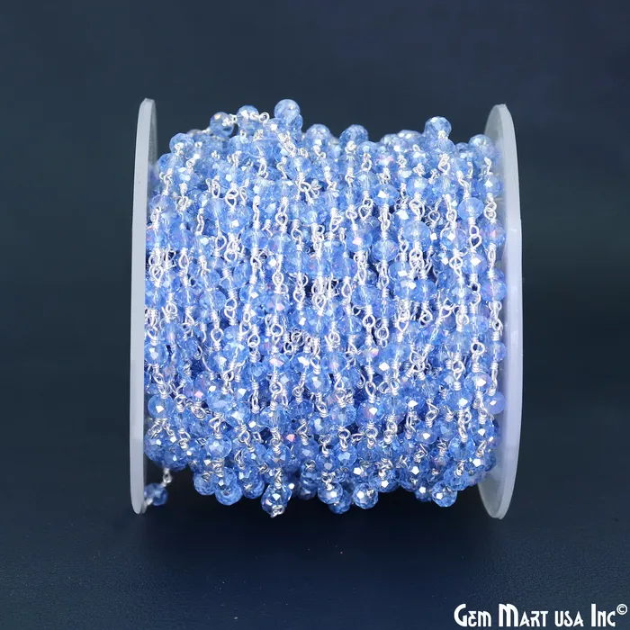 GemMartUSA Rings Blue Zircon 4mm Faceted Beads Silver Wire Wrapped Rosary GemMartUSA Rings Blue Zircon 4mm Faceted Beads Silver Wire Wrapped Rosary