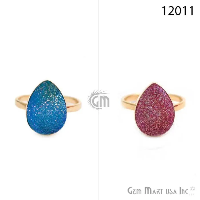 GemMartUSA Rings Pears Druzy Gold Plated Adjustable Fashion Jewelry Ring 12011 GemMartUSA Rings Pears Druzy Gold Plated Adjustable Fashion Jewelry Ring 12011
