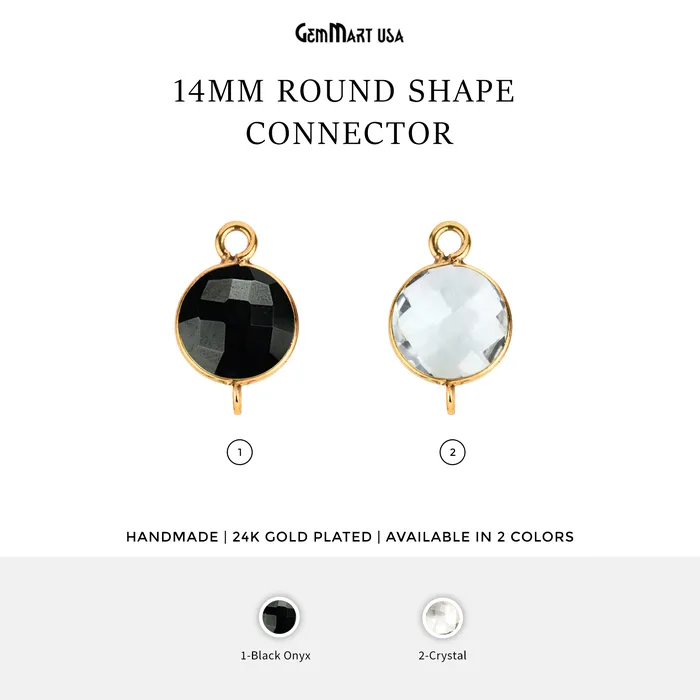 GemMartUSA Rings Round 14mm Gold Plated Double Bail Gemstone Connector