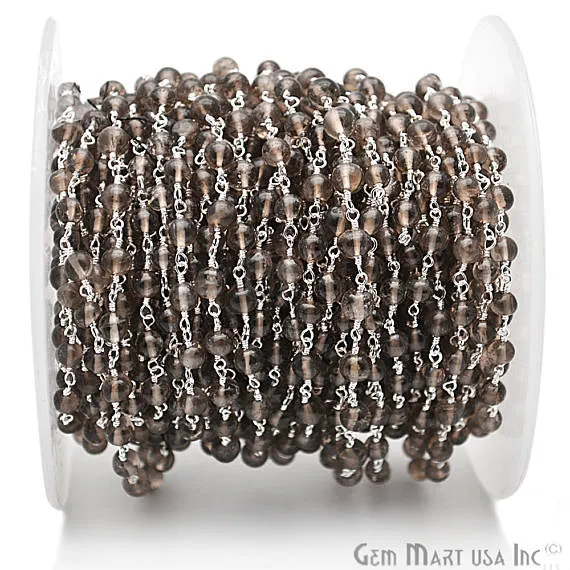 GemMartUSA Smoky Topaz Silver Plated Wire Wrapped Beads Rosary Chain Necklaces