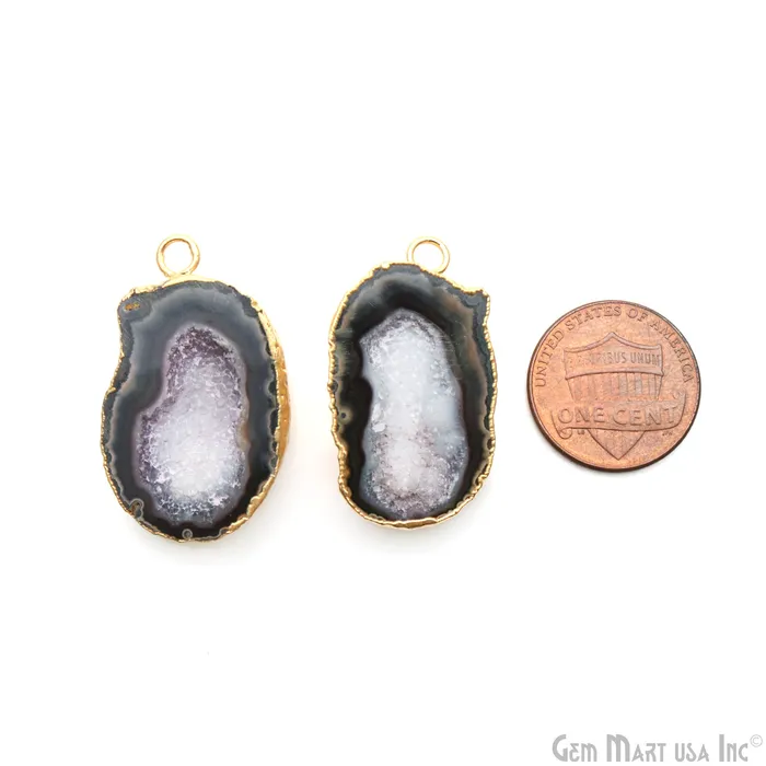 Geode Druzy 32x20mm Organic Gold Electroplated Single Bail Gemstone Earring Connector 1 Pair GemMartUSA Earrings Geode Druzy 32x20mm Organic Gold Electroplated Single Bail Gemstone Earring Connector 1 Pair GemMartUSA Earrings