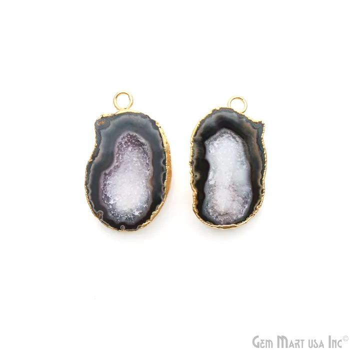 Geode Druzy 32x20mm Organic Gold Electroplated Single Bail Gemstone Earring Connector 1 Pair GemMartUSA Earrings Geode Druzy 32x20mm Organic Gold Electroplated Single Bail Gemstone Earring Connector 1 Pair GemMartUSA Earrings