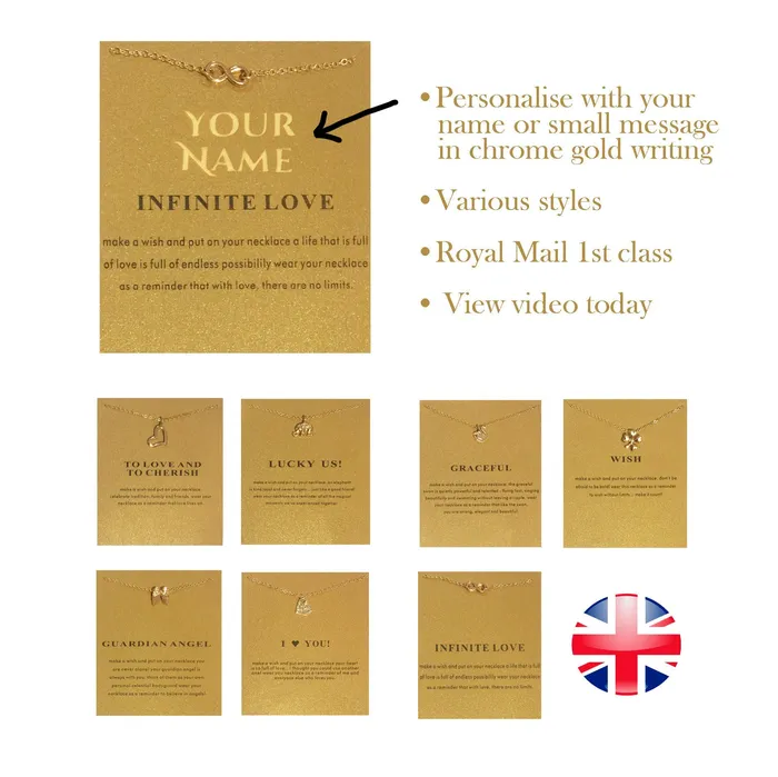 Gold Angel Wings Necklace Pendant with Gift Card by Minx London Guardian Angel pendant charms valentines gift card personalised Minx London Necklaces