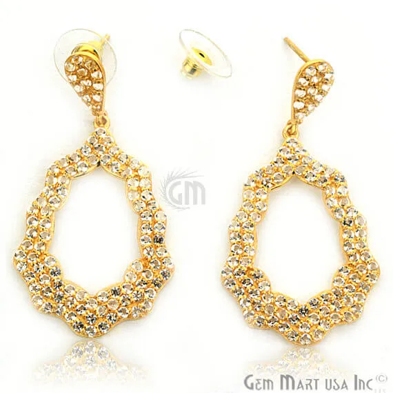 Gold Vermeil Studded With Micro Pave White Topaz 53x27mm Dangle Earring GemMartUSA Earrings