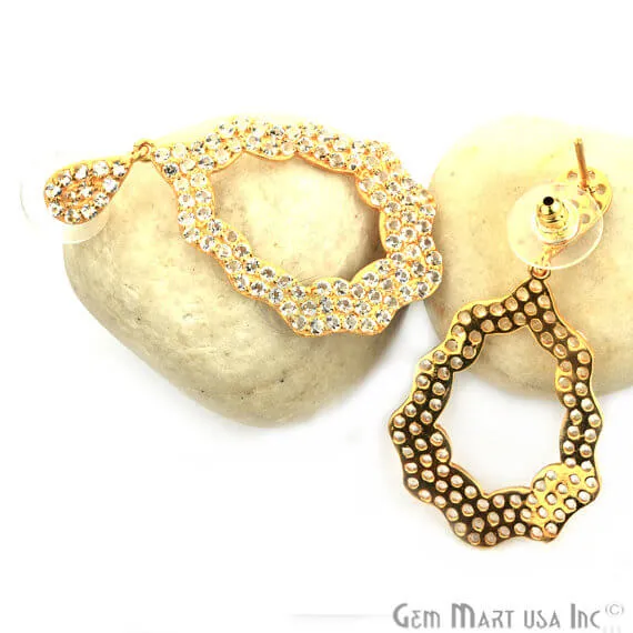 Gold Vermeil Studded With Micro Pave White Topaz 53x27mm Dangle Earring GemMartUSA Earrings