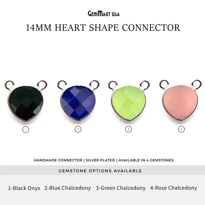 Heart 14mm Cat Bail Gemstone Silver Bezel Connector GemMartUSA Necklaces