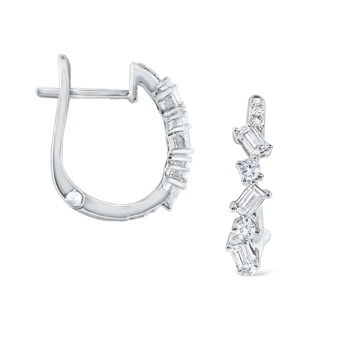 KC Designs 14k White Gold Scattered Round Baguette Diamond Hoop Earrings I8316 Earrings KC Designs 14k White Gold Scattered Round Baguette Diamond Hoop Earrings I8316 Earrings