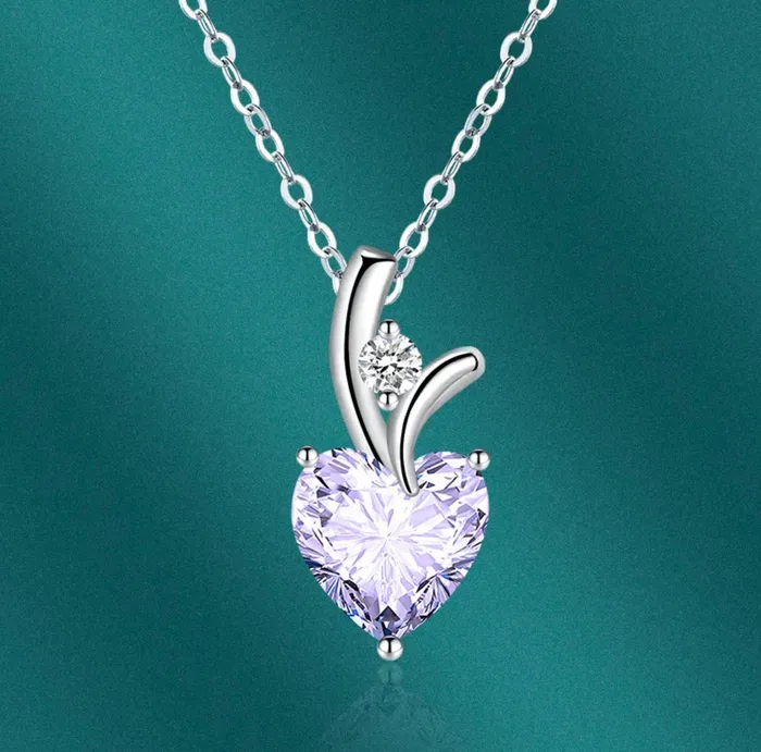 Lab Diamonds London Necklaces Womens Diamond Necklace Purple Diamond Heart Necklace Heart Necklace with Diamonds Diamond Heart Pendant Purple Diamond Necklace