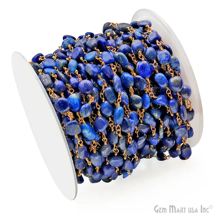 Lapis 8x5mm Tumble Beads Gold Plated Rosary Chain GemMartUSA PreStyled Sets