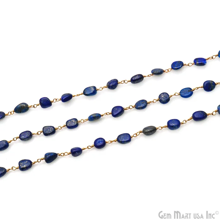 Lapis 8x5mm Tumble Beads Gold Plated Rosary Chain GemMartUSA PreStyled Sets Lapis 8x5mm Tumble Beads Gold Plated Rosary Chain GemMartUSA PreStyled Sets