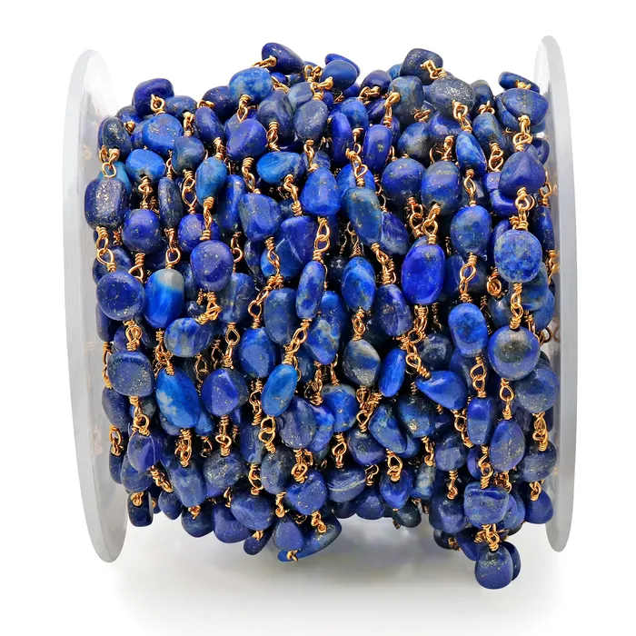 Lapis 8x5mm Tumble Beads Gold Plated Rosary Chain GemMartUSA PreStyled Sets Lapis 8x5mm Tumble Beads Gold Plated Rosary Chain GemMartUSA PreStyled Sets