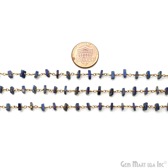 Lapis Square Beads 45mm Gold Wire Wrapped Rosary Chain GemMartUSA Necklaces